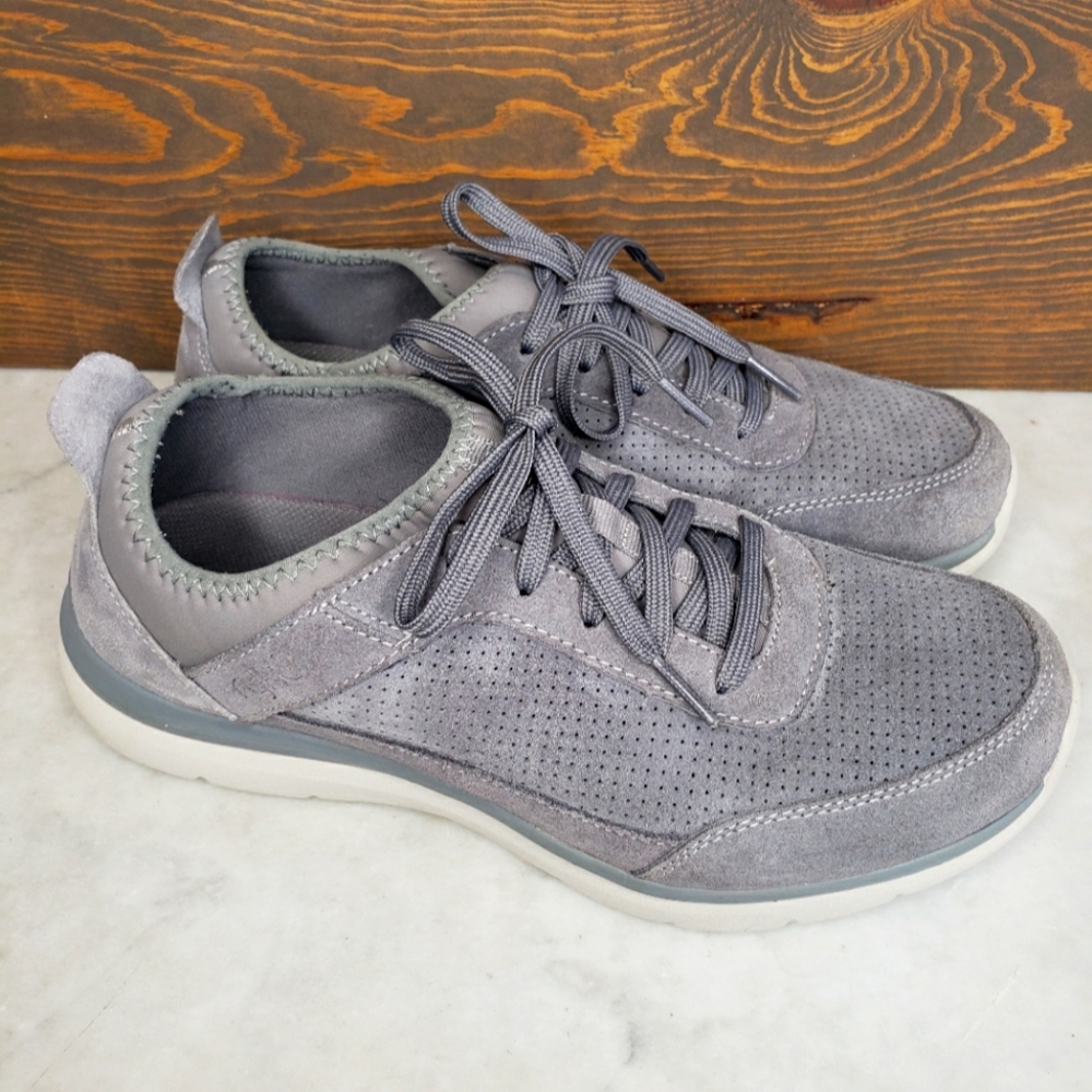 Ryka Grey Perforated Suede Slip on Lace Elle Sneaker Walking Shoes 8.5W
